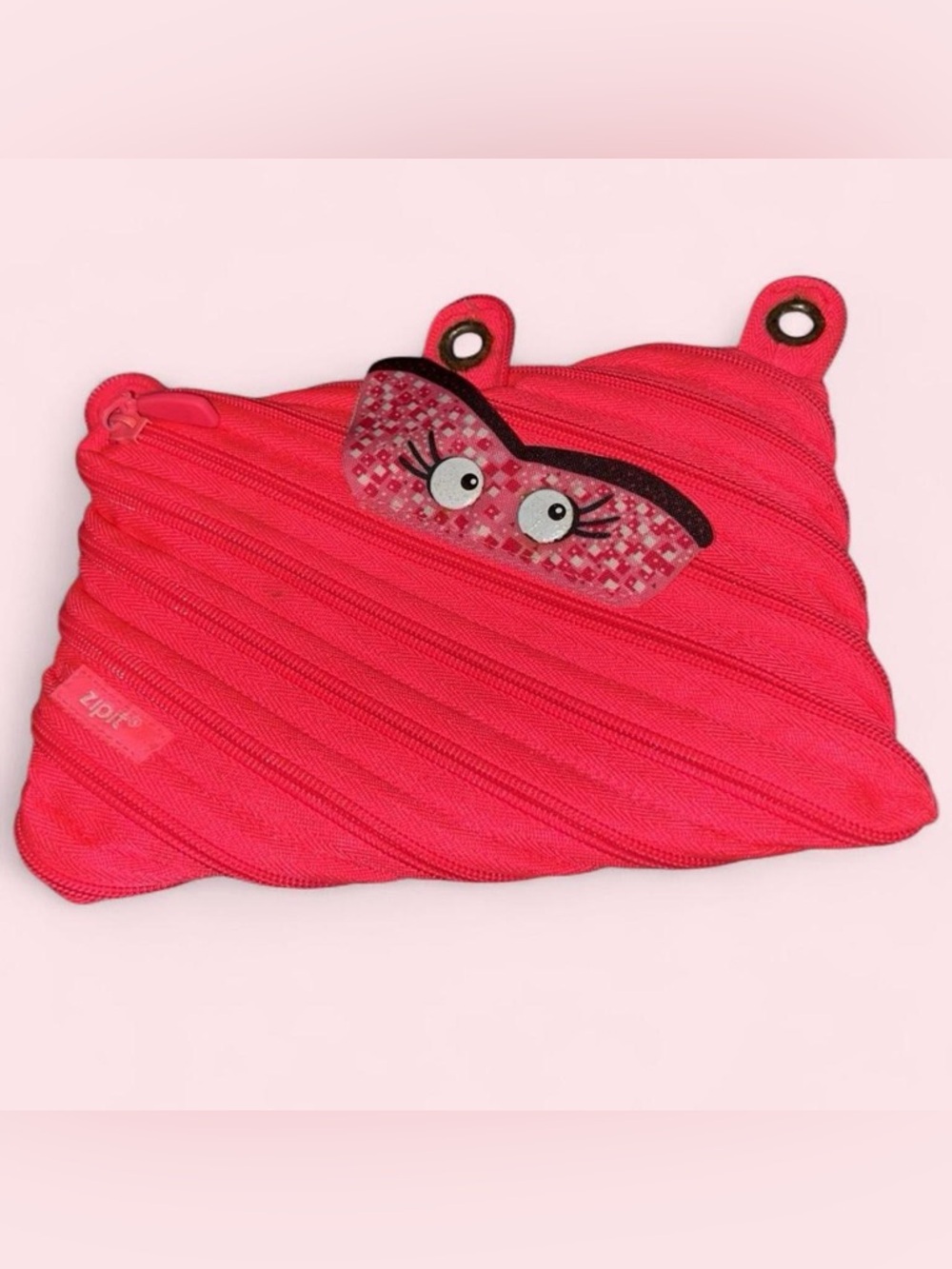 Kids Pink Zipper Pencil Case with Cute Eyes